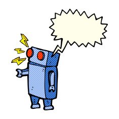 cartoon robot with speech bubble N102
