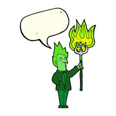 cartoon devil with pitchfork speech bubble N17