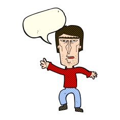 cartoon angry man waving warning with speech bubble N6