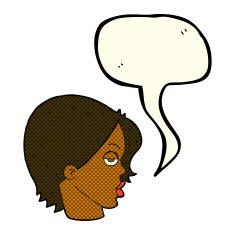 cartoon woman raising eyebrow with speech bubble N11