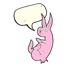 cue cartoon rabbit with speech bubble N6