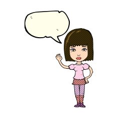 cartoon woman waving with speech bubble N191