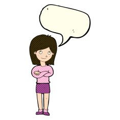 cartoon friendly girl rolling eyes with speech bubble N6