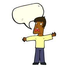 cartoon frightened man with speech bubble N48