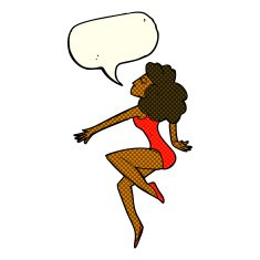 cartoon dancing woman with speech bubble N30