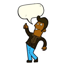 cartoon man giving thumbs up sign with speech bubble N7