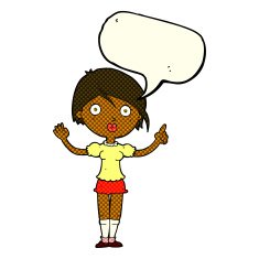 cartoon girl asking question with speech bubble N6