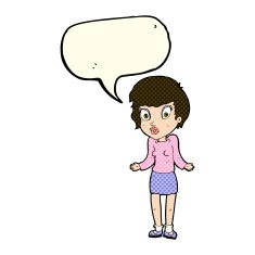 cartoon woman shrugging shoulders with speech bubble N284