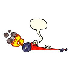 cartoon drag racer with speech bubble N5
