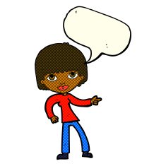 cartoon woman pointing with speech bubble N124