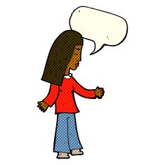cartoon woman with open arms speech bubble N58
