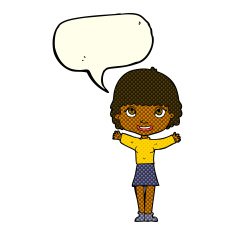 cartoon woman waving with speech bubble N196
