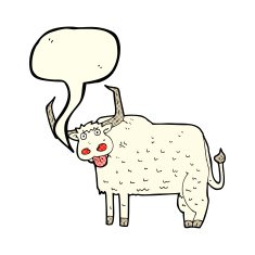 cartoon hairy cow with speech bubble N5