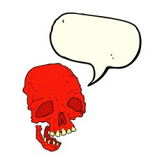 cartoon spooky skull with speech bubble N85