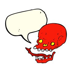 cartoon spooky skull with speech bubble N87
