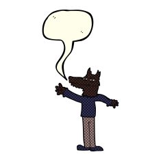 cartoon waving wolf with speech bubble N6