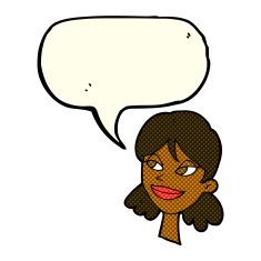 cartoon happy female face with speech bubble N111