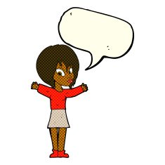 cartoon woman with open arms speech bubble N59
