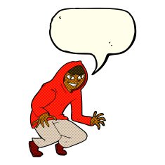 cartoon mischievous boy in hooded top with speech bubble N6