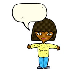 cartoon woman with open arms speech bubble N60