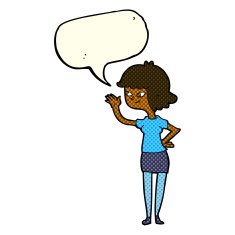 cartoon friendly girl waving with speech bubble N6