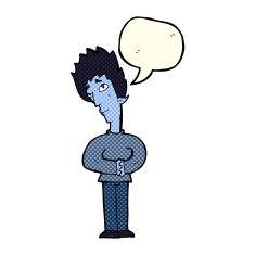 cartoon curious vampire with speech bubble N6