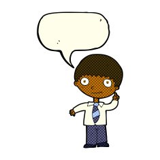cartoon school boy with idea speech bubble N18
