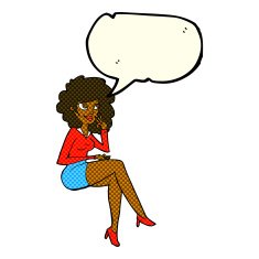 cartoon office woman sitting with speech bubble N6