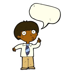 cartoon school boy with question speech bubble N6