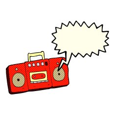 cartoon radio cassette player with speech bubble N6