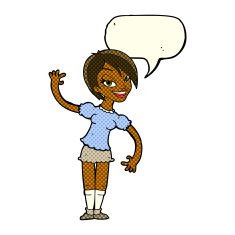 cartoon girl waving with speech bubble N16