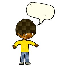 cartoon confused boy with speech bubble N6
