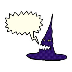 cartoon spooky witches hat with speech bubble N6
