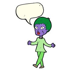 cartoon halloween zombie woman with speech bubble N6