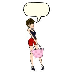 cartoon attractive woman shopping with speech bubble N6