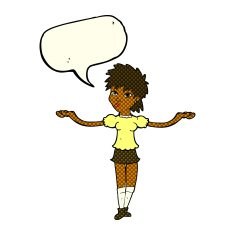 cartoon woman shrugging shoulders with speech bubble N289