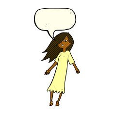 cartoon ghost like girl with speech bubble N6