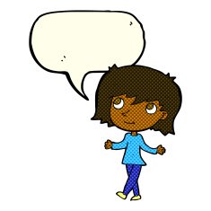 cartoon girl with no worries speech bubble N6