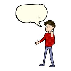cartoon man asking question with speech bubble N28