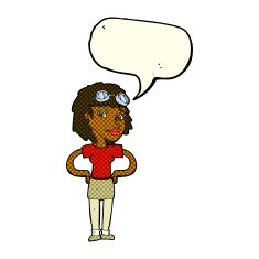 cartoon retro pilot woman with speech bubble N6