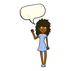 cartoon happy woman waving with speech bubble N6