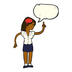 cartoon woman with clever idea speech bubble N6