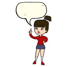 cartoon attractive girl with idea speech bubble N6