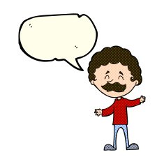 cartoon happy man with mustache speech bubble N6