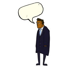 cartoon bad tempered man with speech bubble N6