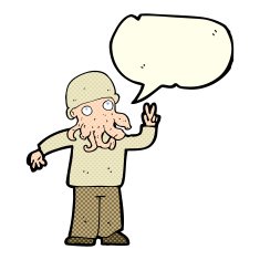 cartoon cool alien with speech bubble N6