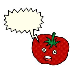 cartoon tomato with speech bubble N20