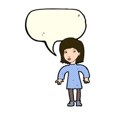 cartoon cautious woman with speech bubble N6