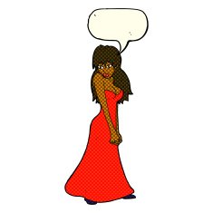cartoon pretty woman in dress with speech bubble N28