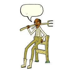 cartoon old farmer leaning on fence with speech bubble N4